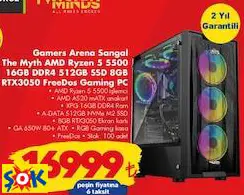 GAMERS ARENA SANGAL THE MYTH AMD RYZEN 5 5500 16GB DDR4 512GB SSD 8GB RTX3050 FREEDOS GAMİNG PC OYUN BİLGİSAYARI